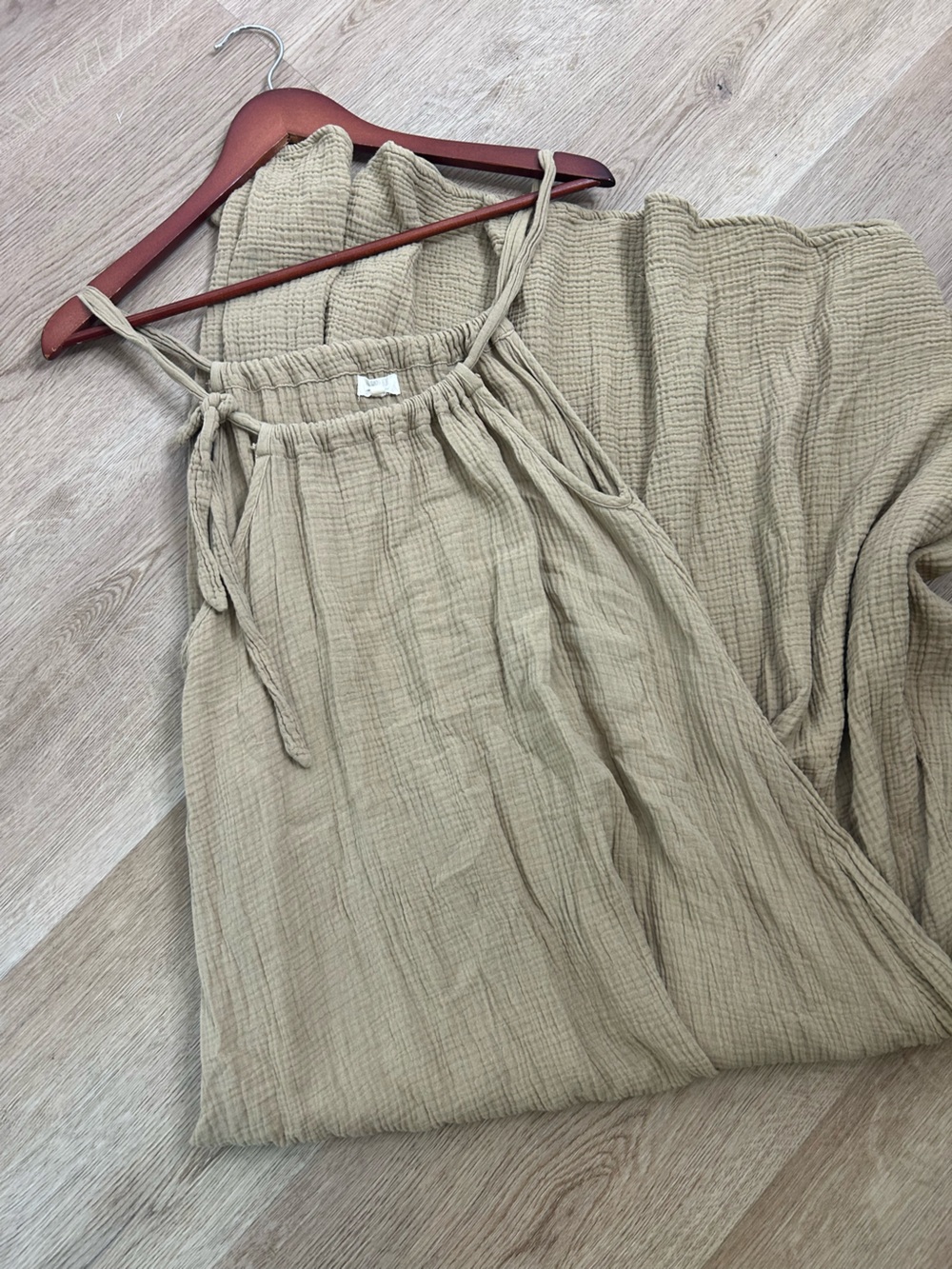 Simple Folk 100% Organic Cotton Gauze Tan Neutral Adjustable Tie Maxi Dress